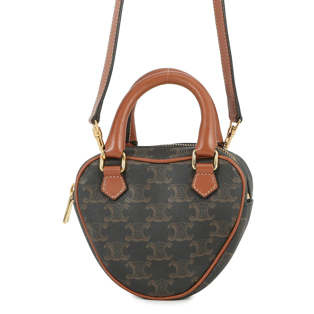Celine Triomphe Heart Leather Handbag Shoulder Bag Brown